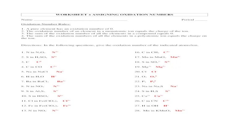 Oxidation number worksheet and answers