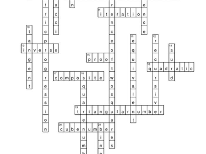 Algebra vocabulary crossword answer key