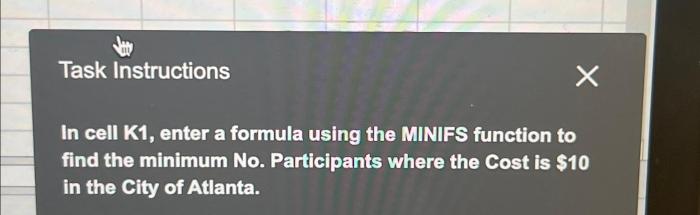 In cell k1 enter a formula