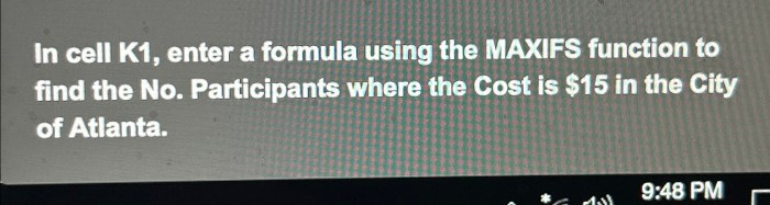 In cell k1 enter a formula