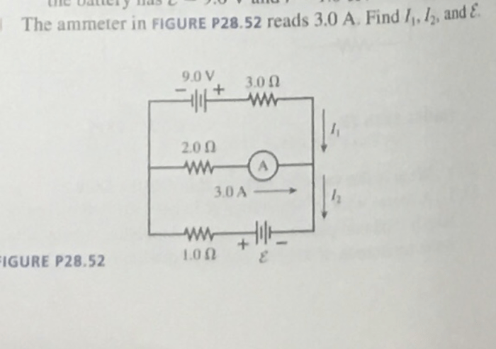 The ammeter in the figure reads 3.0 a